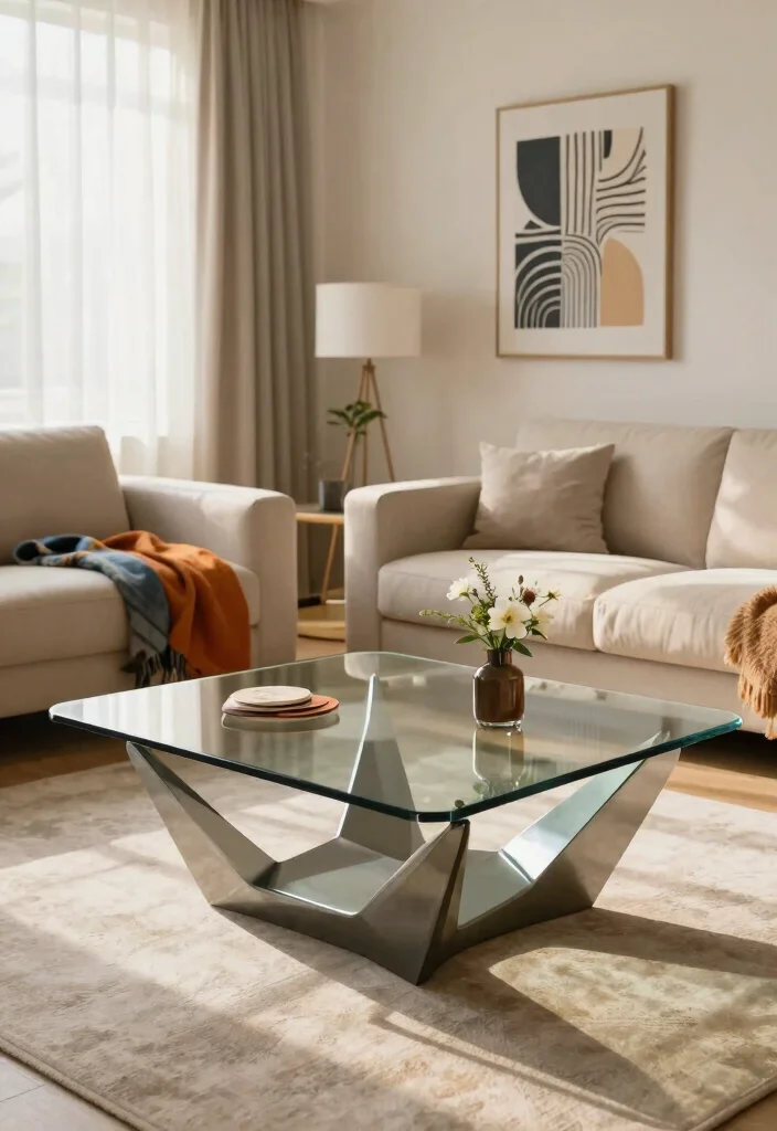 26 Glass Coffee Table Ideas That Open Up Your Living Room - 2. Geometric Glass Designs 1