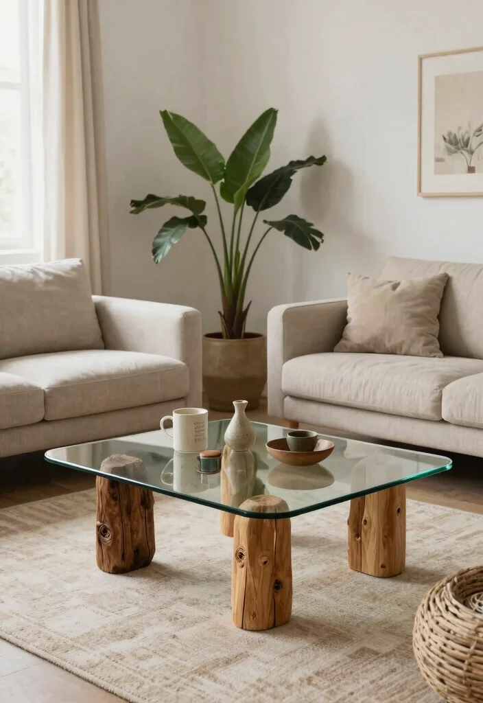 26 Glass Coffee Table Ideas That Open Up Your Living Room - 26. Glass Coffee Tables with Upcycled Elements 1