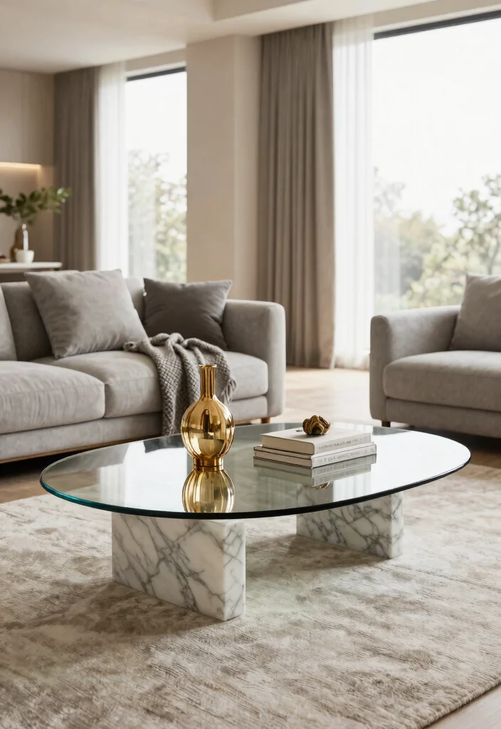 26 Glass Coffee Table Ideas That Open Up Your Living Room - 6. Glass and Marble Combinations 1