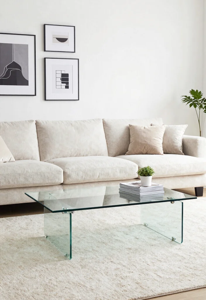 26 Glass Coffee Table Ideas That Open Up Your Living Room - 7. Minimalist Glass Table with Storage 1