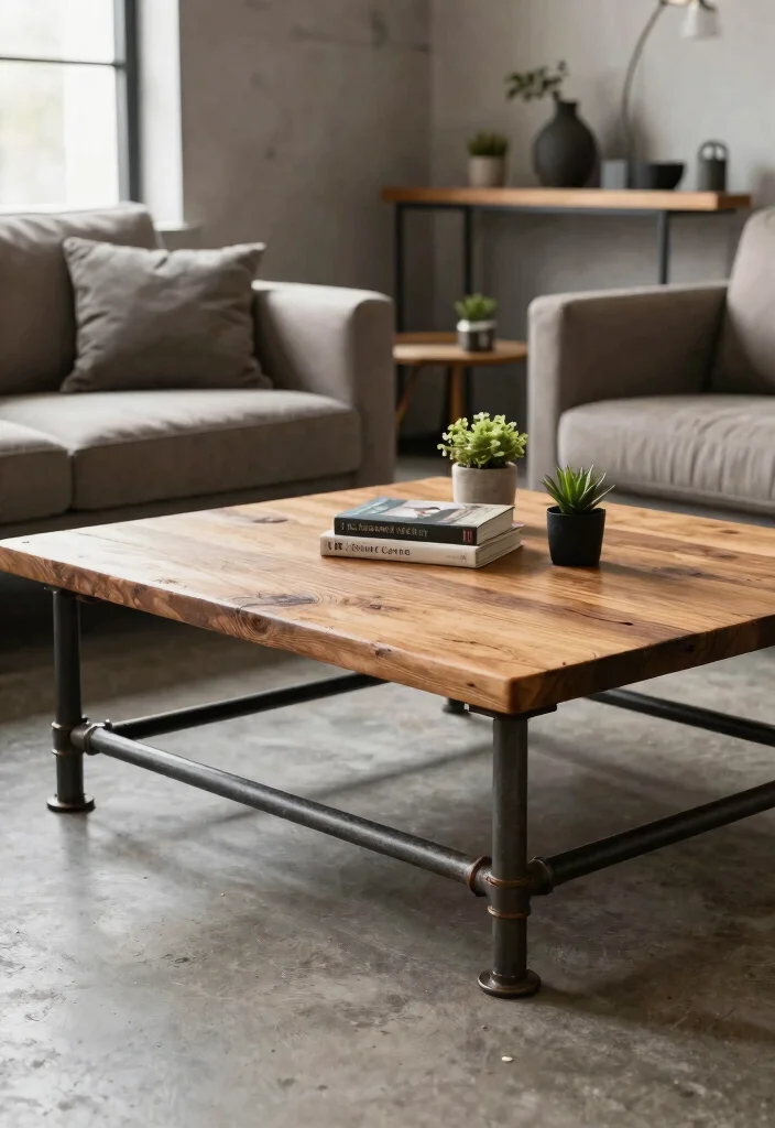 26 Large Coffee Tables That Make a Statement - 10. Industrial Pipe Table 1