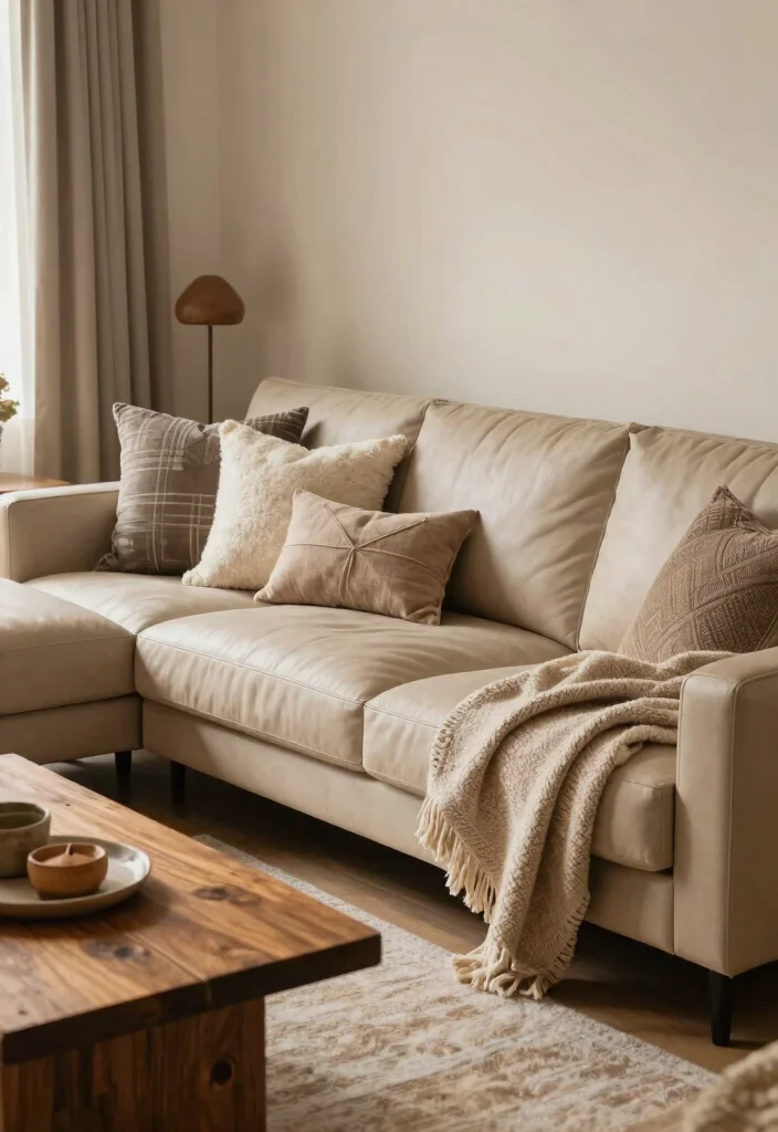 26 Leather Sectional Ideas for a Luxe Living Room - 14. Soft Textures and Leather 1