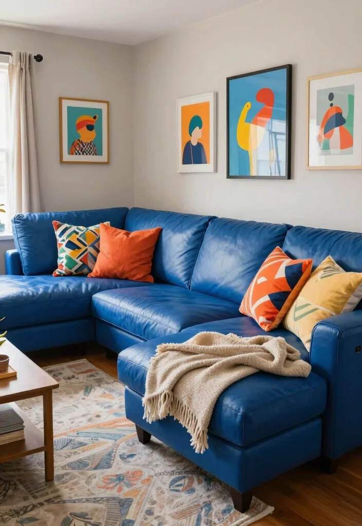 26 Leather Sectional Ideas for a Luxe Living Room - 17. Colorful Accents 1