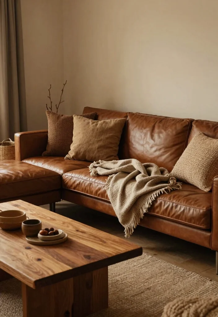 26 Leather Sectional Ideas for a Luxe Living Room - 19. Warm Earthy Hues 1