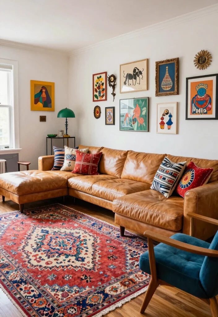 26 Leather Sectional Ideas for a Luxe Living Room - 4. Eclectic Elegance 1