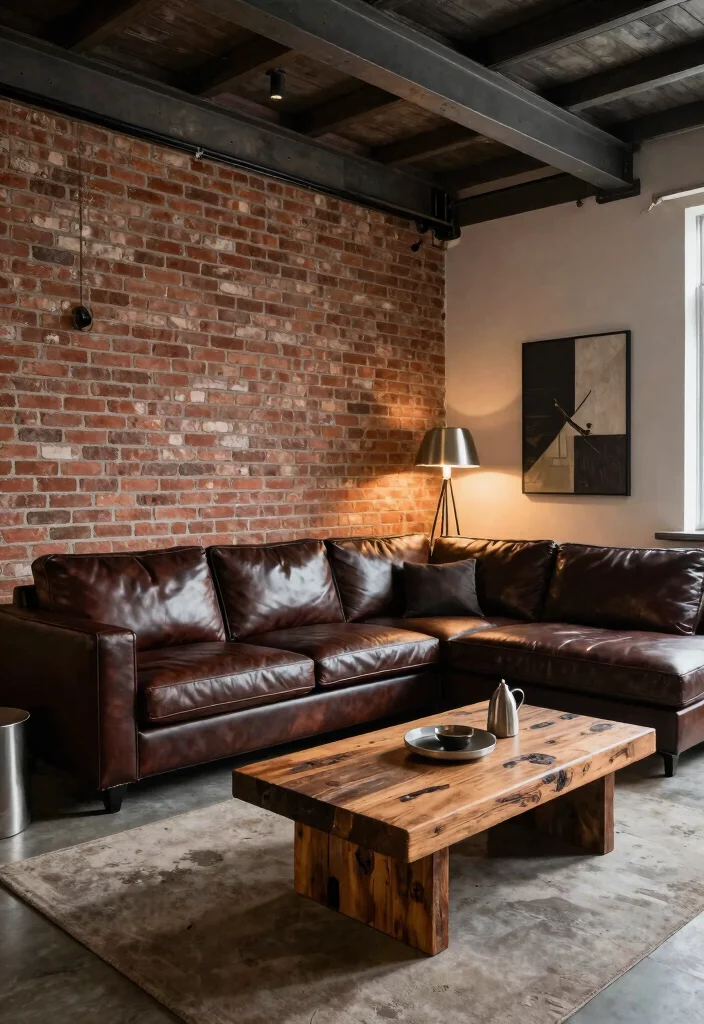 26 Leather Sectional Ideas for a Luxe Living Room - 9. Industrial Edge 1