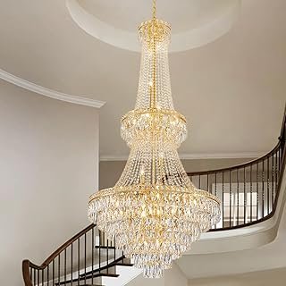 26-Light Large High Ceiling Chandelier, Gold Modern Crystal Chandeliers ...