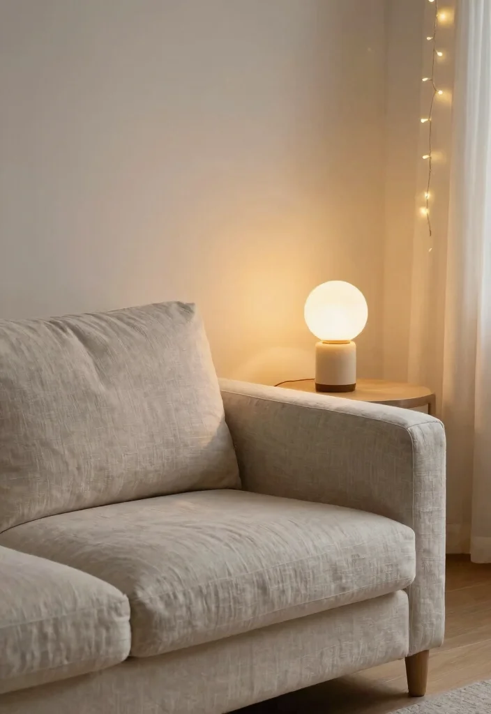 26 Linen Couch Ideas for a Relaxed - 10. Soft Lighting Options 1
