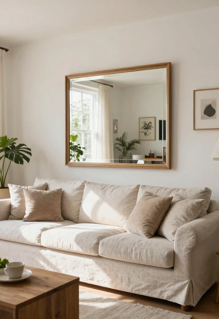 26 Linen Couch Ideas for a Relaxed - 19. Incorporating Mirrors 1