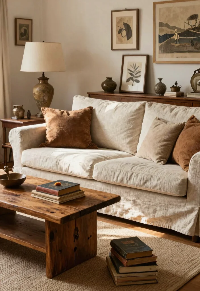26 Linen Couch Ideas for a Relaxed - 21. Vintage Finds 1