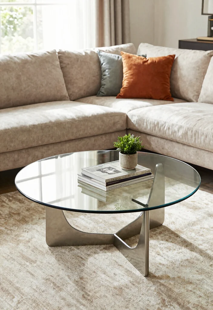 26 Round Coffee Table Ideas to Soften Your Living Room - 11. Glass and Transparency 1