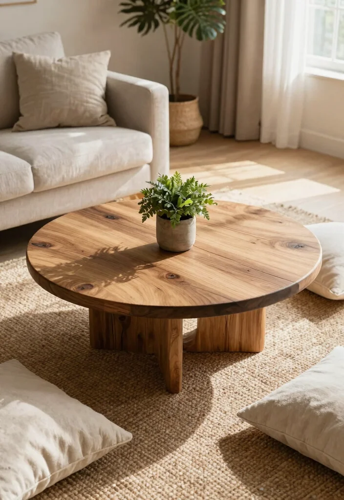26 Round Coffee Table Ideas to Soften Your Living Room - 14. Eco-Friendly Choices 1