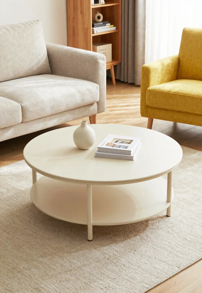 26 Round Coffee Table Ideas to Soften Your Living Room - 18. Compact and Functional 1