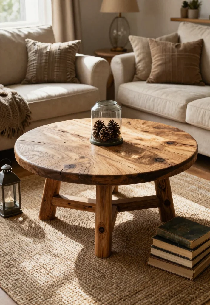 26 Round Coffee Table Ideas to Soften Your Living Room - 2. Rustic Charm 1