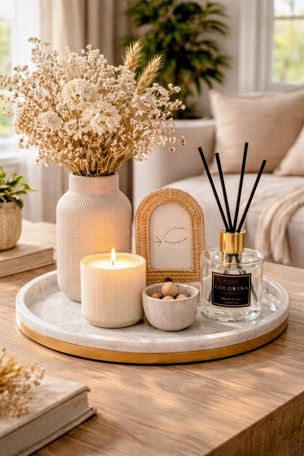 26 Round Coffee Table Ideas to Soften Your Living Room - 26. Seasonal Themes 1