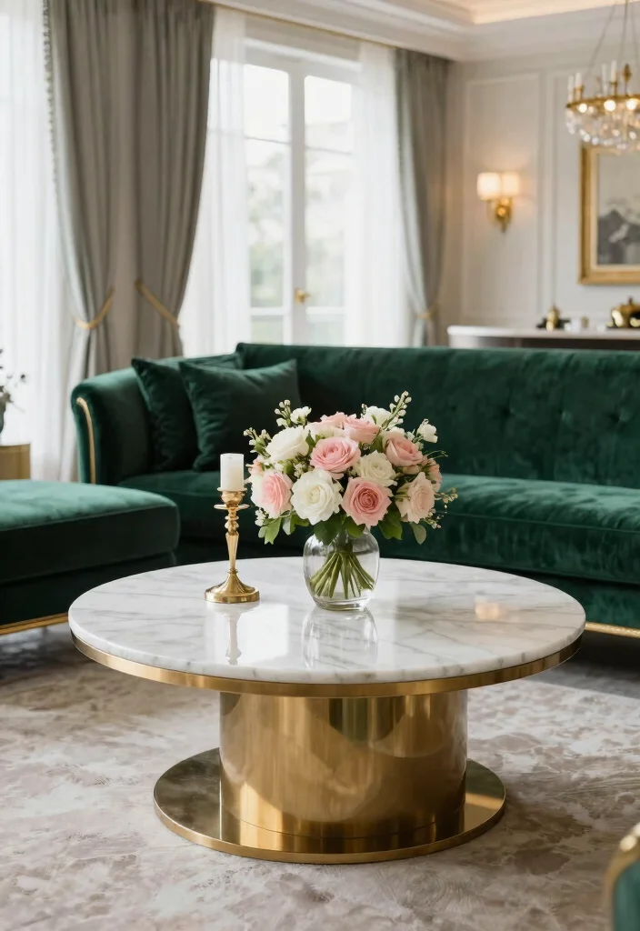 26 Round Coffee Table Ideas to Soften Your Living Room - 3. Elegant Gold Accents 1