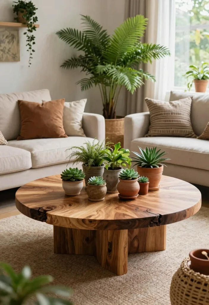 26 Round Coffee Table Ideas to Soften Your Living Room - 4. Nature-Inspired Design 1