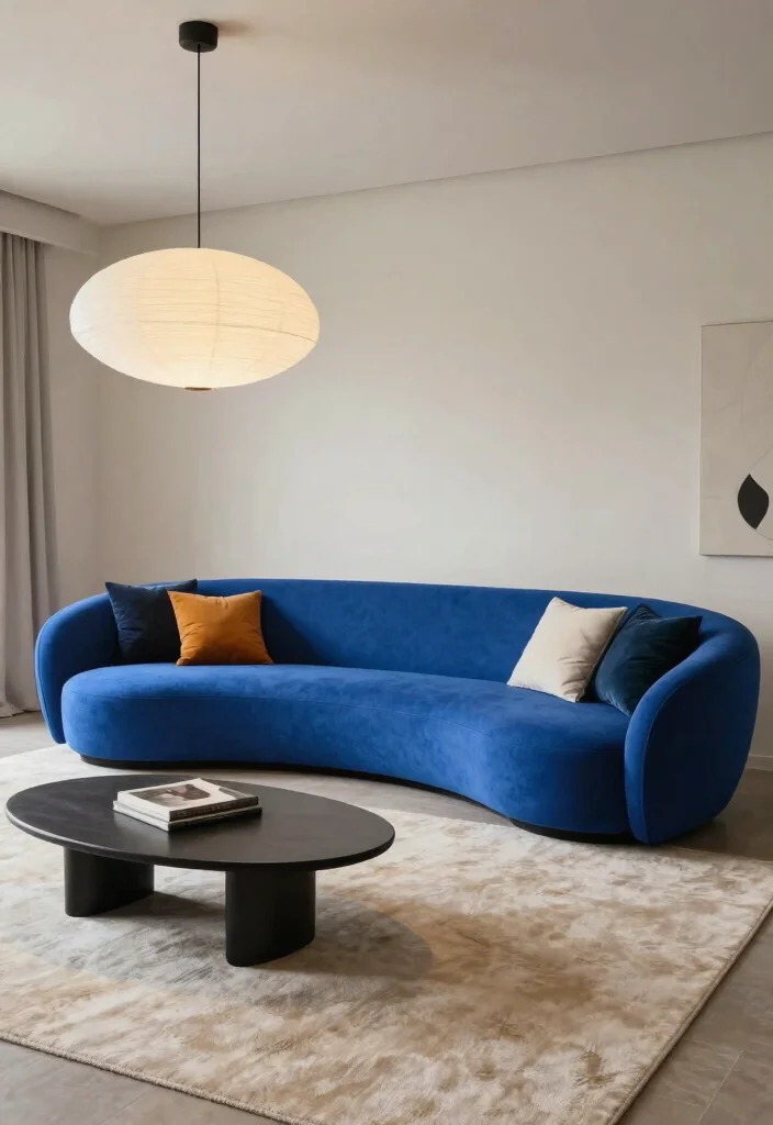27 Blue Sofas Living Room Ideas That Steal the Show - 12. Bold Form and Shape 1