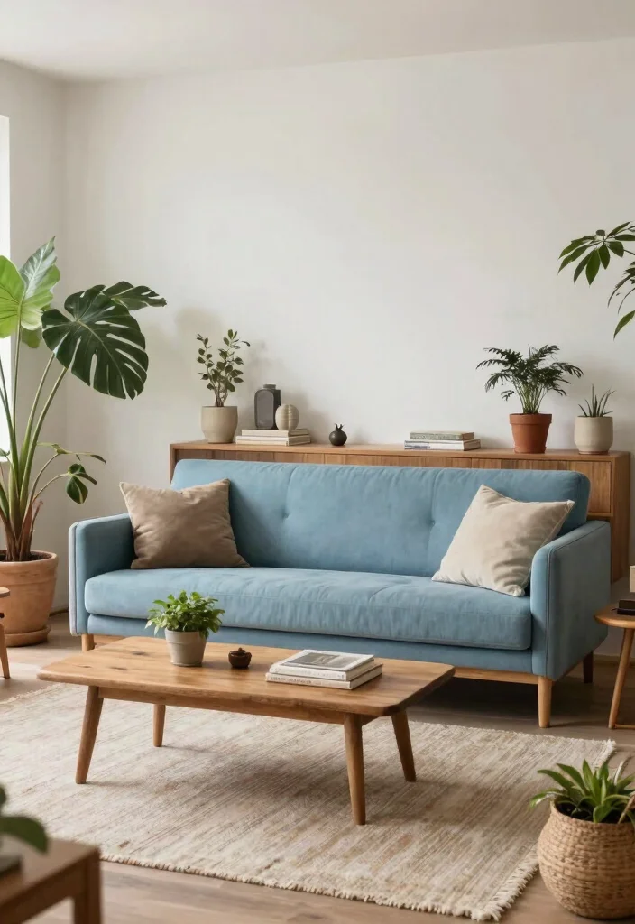 27 Blue Sofas Living Room Ideas That Steal the Show - 14. Nature-Inspired 1