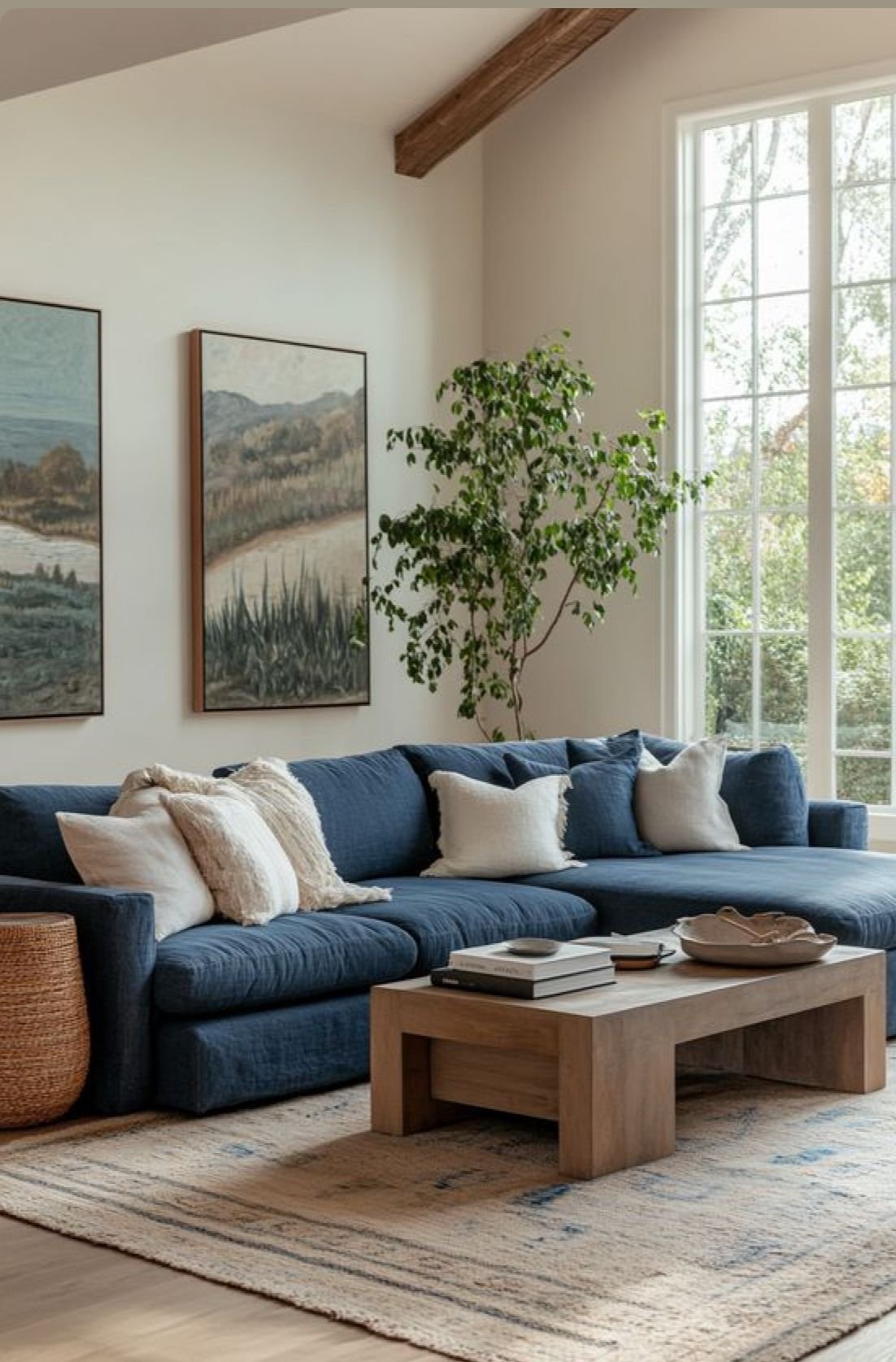 27 Blue Sofas Living Room Ideas That Steal the Show - 15. Cozy Layering 1
