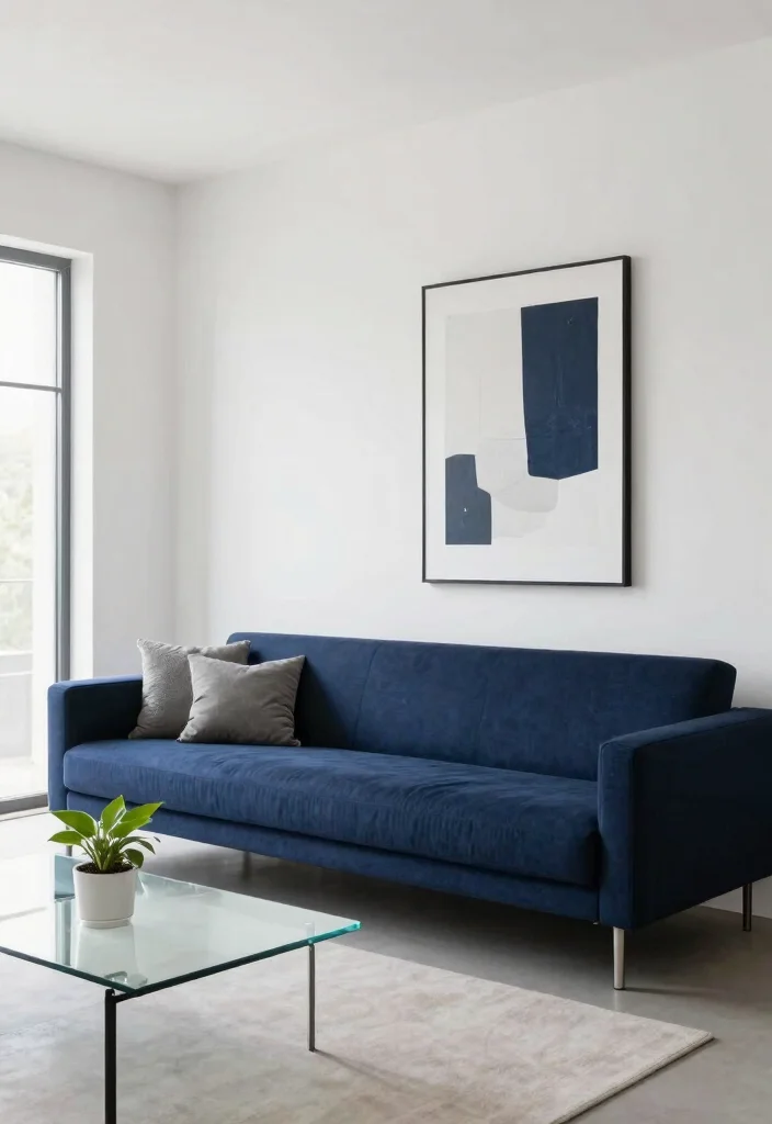 27 Blue Sofas Living Room Ideas That Steal the Show - 2. Chic Minimalism 1