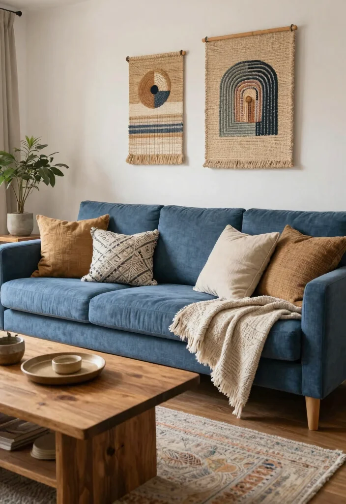 27 Blue Sofas Living Room Ideas That Steal the Show - 20. Textured Harmony 1
