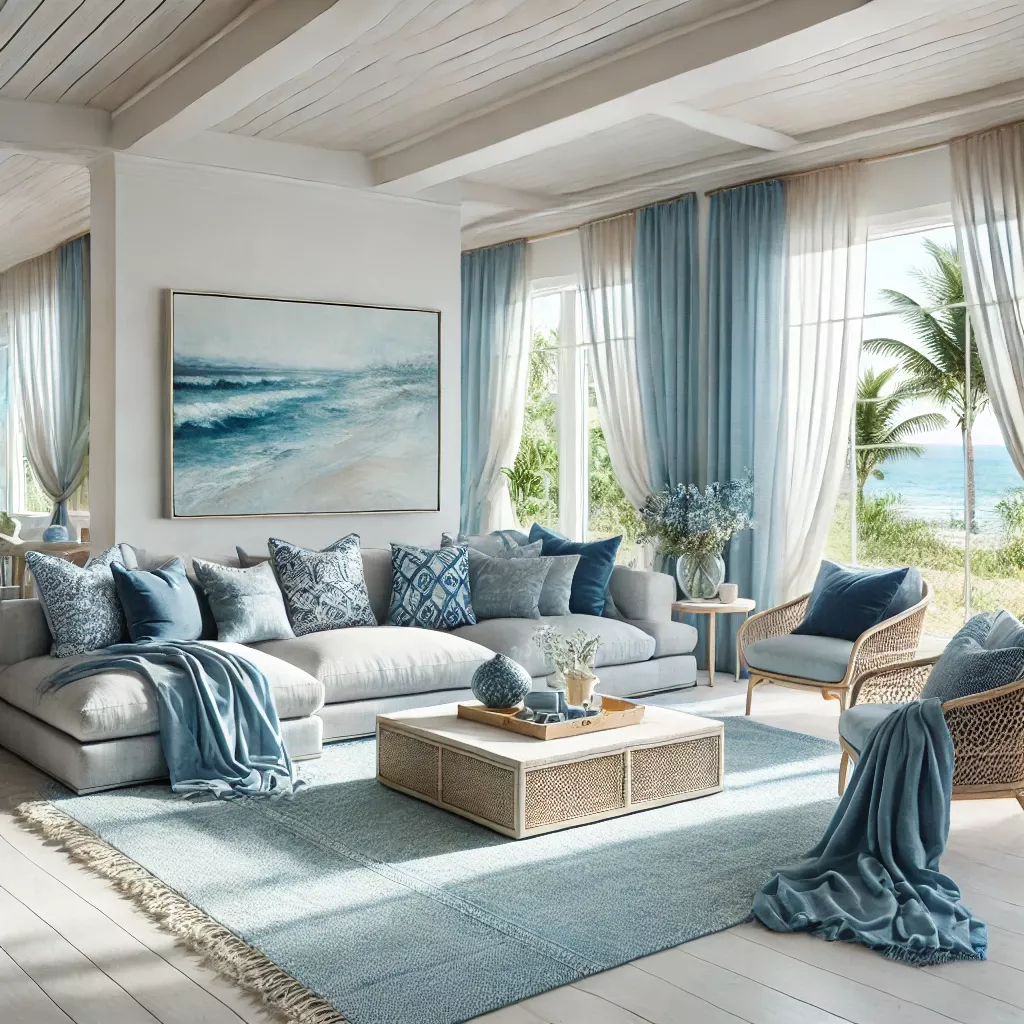 27 Blue Sofas Living Room Ideas That Steal the Show - 21. Sunroom Serenity 1