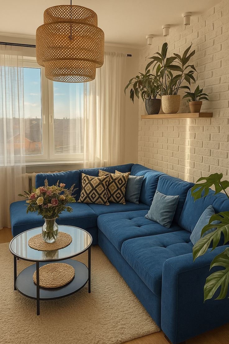 27 Blue Sofas Living Room Ideas That Steal the Show - 23. Split Color Approach 1