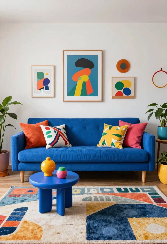 27 Blue Sofas Living Room Ideas That Steal the Show - 25. Youthful Playfulness 1