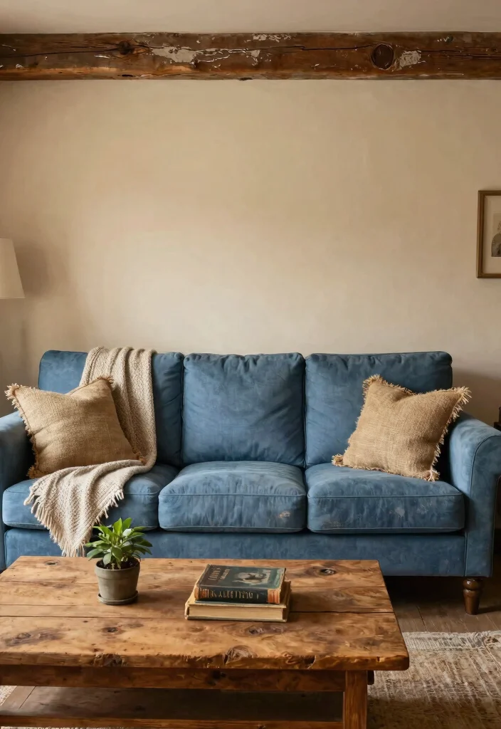 27 Blue Sofas Living Room Ideas That Steal the Show - 5. Rustic Charm 1