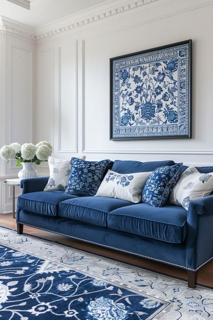 27 Blue Sofas Living Room Ideas That Steal the Show - 6. Luxurious Velvet 1