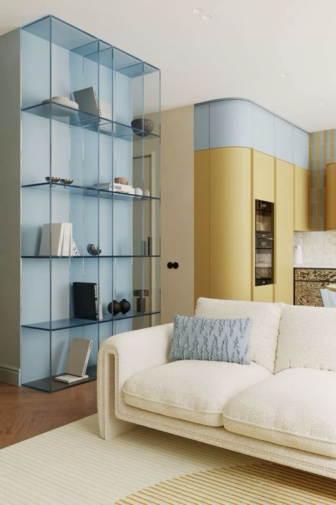 27 Blue Sofas Living Room Ideas That Steal the Show - 7. Modern Geometric 1