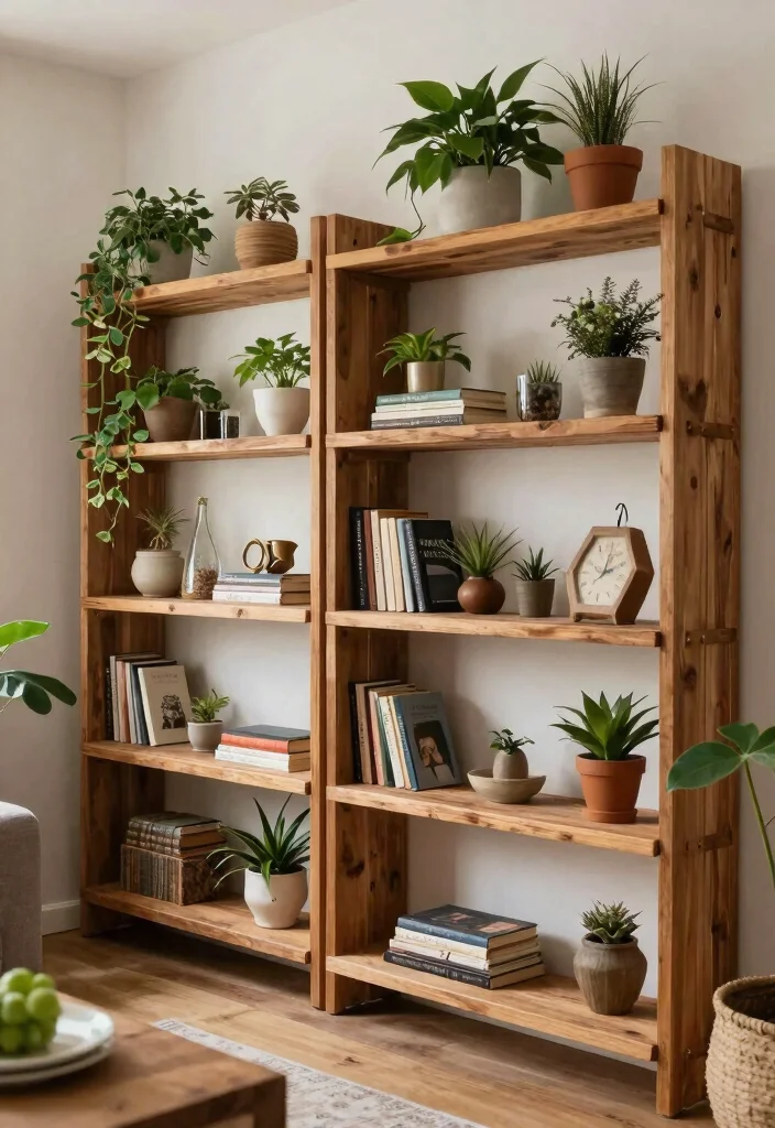 27 Comfort Furniture Picks for a Cozy Living Room - 12. Handcrafted Wooden Shelves 1