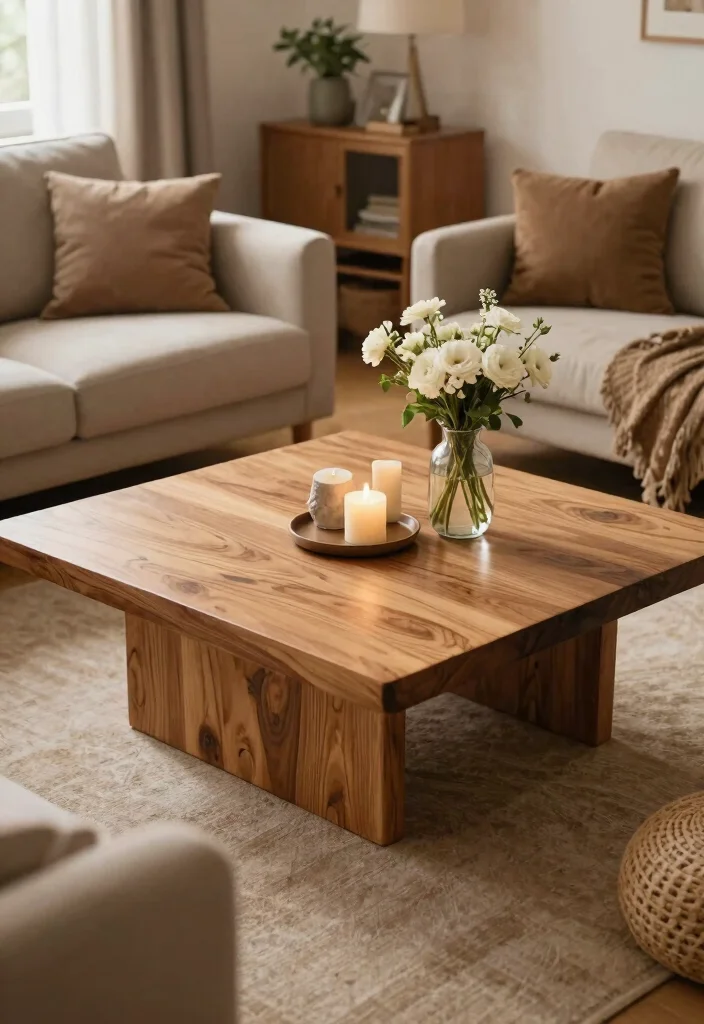 27 Comfort Furniture Picks for a Cozy Living Room - 19. Natural Wood Coffee Table 1