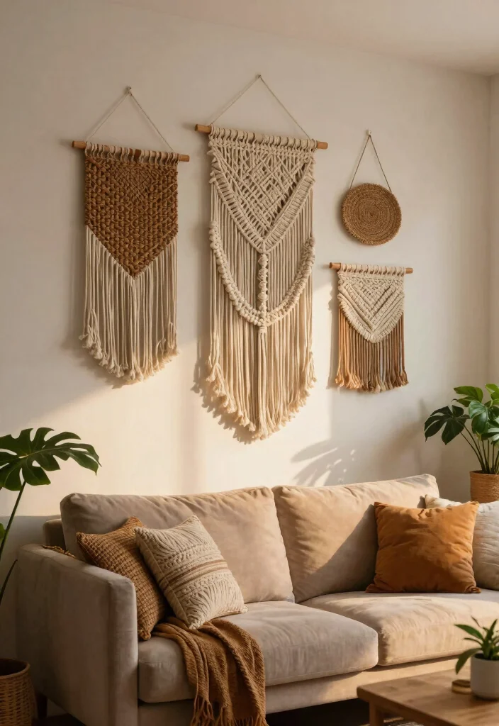 27 Comfort Furniture Picks for a Cozy Living Room - 8. Tactile Wall Hangings 1