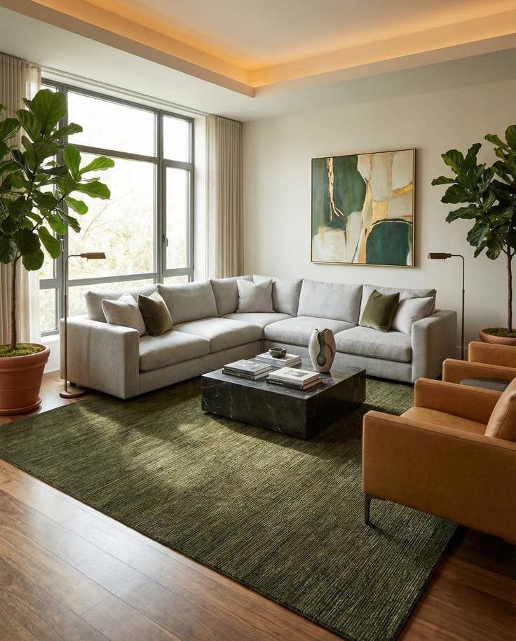 27 Contemporary Furniture Living Room Ideas for 2025 - 12. Statement Rugs to Ground Your Space 1