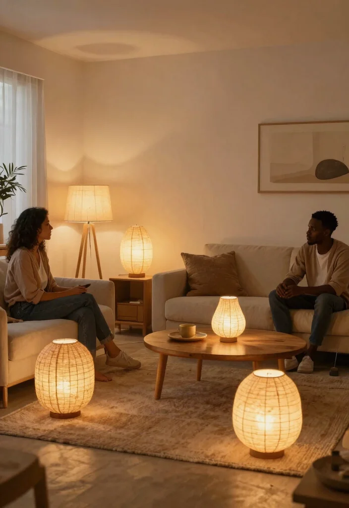 27 Contemporary Furniture Living Room Ideas for 2025 - 5. Sustainable Lighting Fixtures for a Cozy Ambiance 1