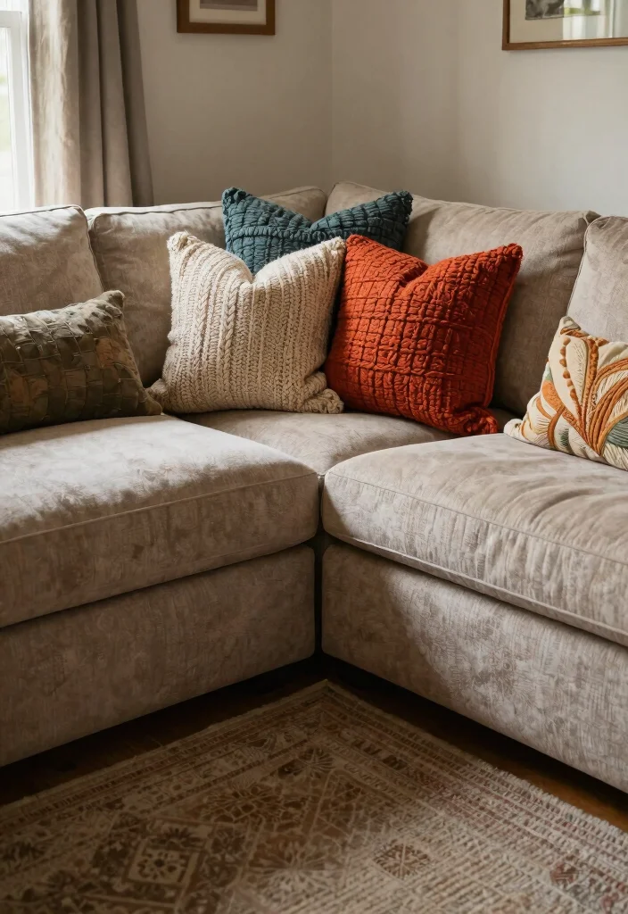 27 Farmhouse Modular Sectional Sofa Ideas to Copy Now - 13. Soft and Inviting Pillows 1