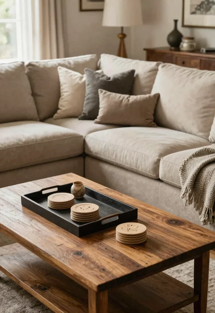 27 Farmhouse Modular Sectional Sofa Ideas to Copy Now - 22. Thoughtful Accessories for a Polished Look 1