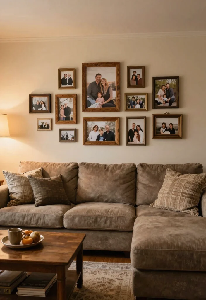 27 Farmhouse Modular Sectional Sofa Ideas to Copy Now - 25. Personalizing with Family Photos 1