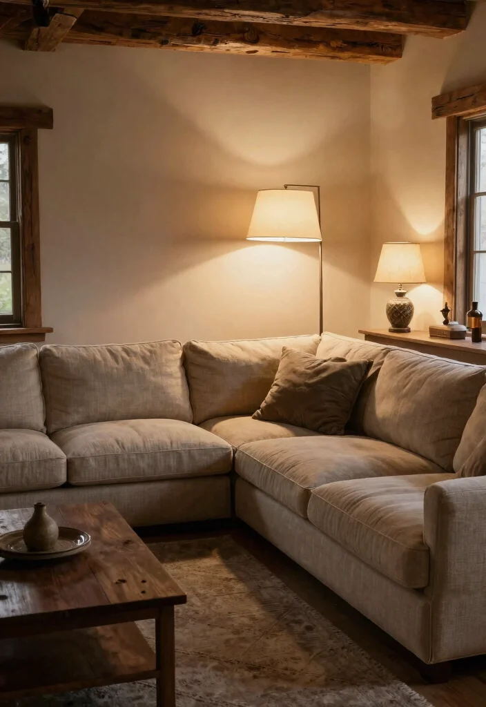 27 Farmhouse Modular Sectional Sofa Ideas to Copy Now - 4. Layered Lighting for Ambiance 1