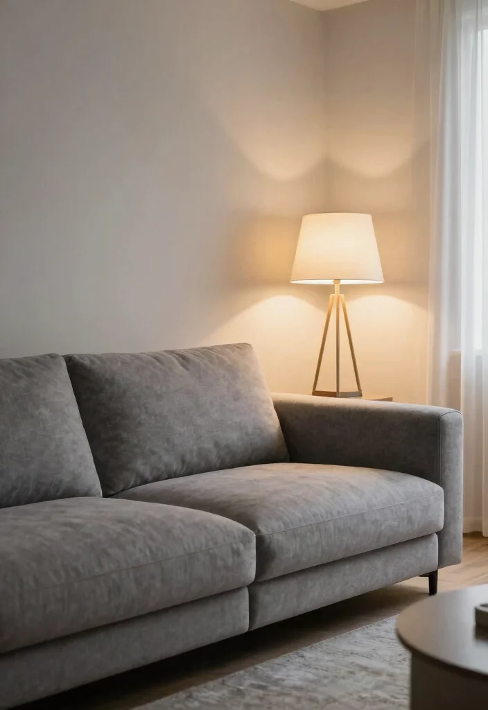 27 Grey Modern Couch Ideas for a Sleek Living Room - 21. Layered Lighting 1