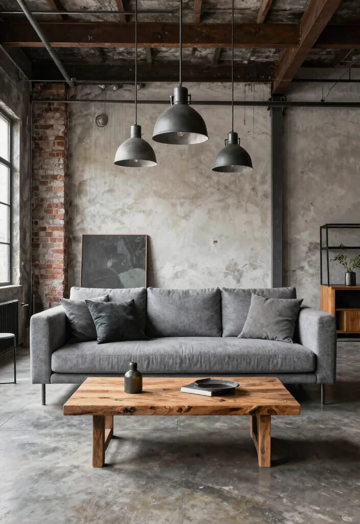 27 Grey Modern Couch Ideas for a Sleek Living Room - 7. Industrial Edge 1
