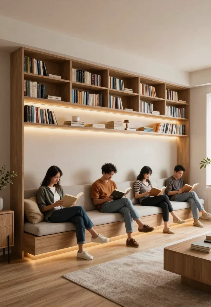 27 Large Living Room Bookshelf Ideas for Book Lovers - 17. Built-in Bench with Bookshelves 1