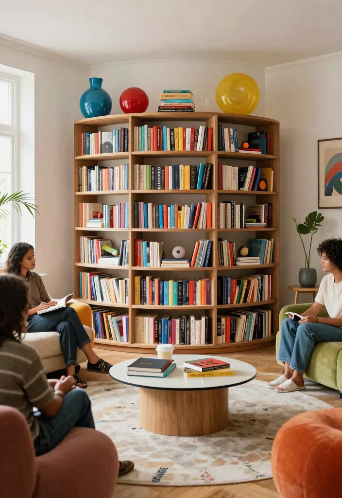 27 Large Living Room Bookshelf Ideas for Book Lovers - 20. Round Bookshelves 1