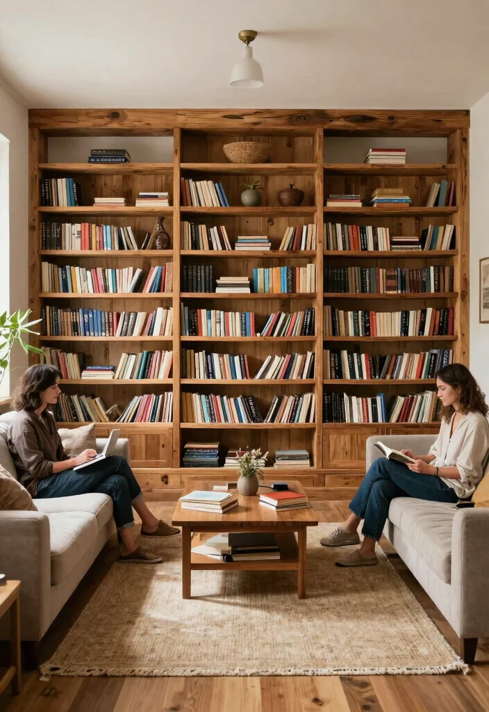 27 Large Living Room Bookshelf Ideas for Book Lovers - 22. Rustic Wood Bookshelves 1