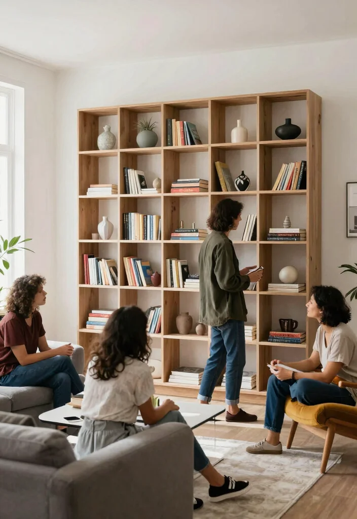 27 Large Living Room Bookshelf Ideas for Book Lovers - 5. Geometric Bookshelf Designs 1