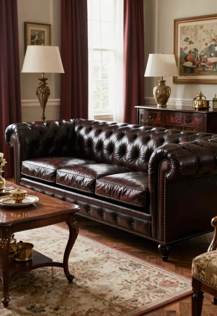 27 Leather Couches Living Room Ideas for Every Aesthetic - 11. Classic Elegance: Leather Chesterfield Couch 1