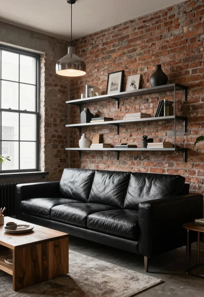 27 Leather Couches Living Room Ideas for Every Aesthetic - 5. Industrial Edge: Leather Meets Metal 1