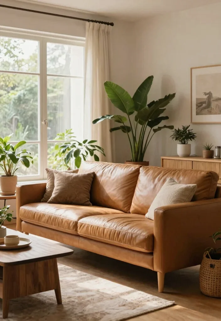 27 Leather Couches Living Room Ideas for Every Aesthetic - 7. Earthy Tones: Leather in Natural Hues 1